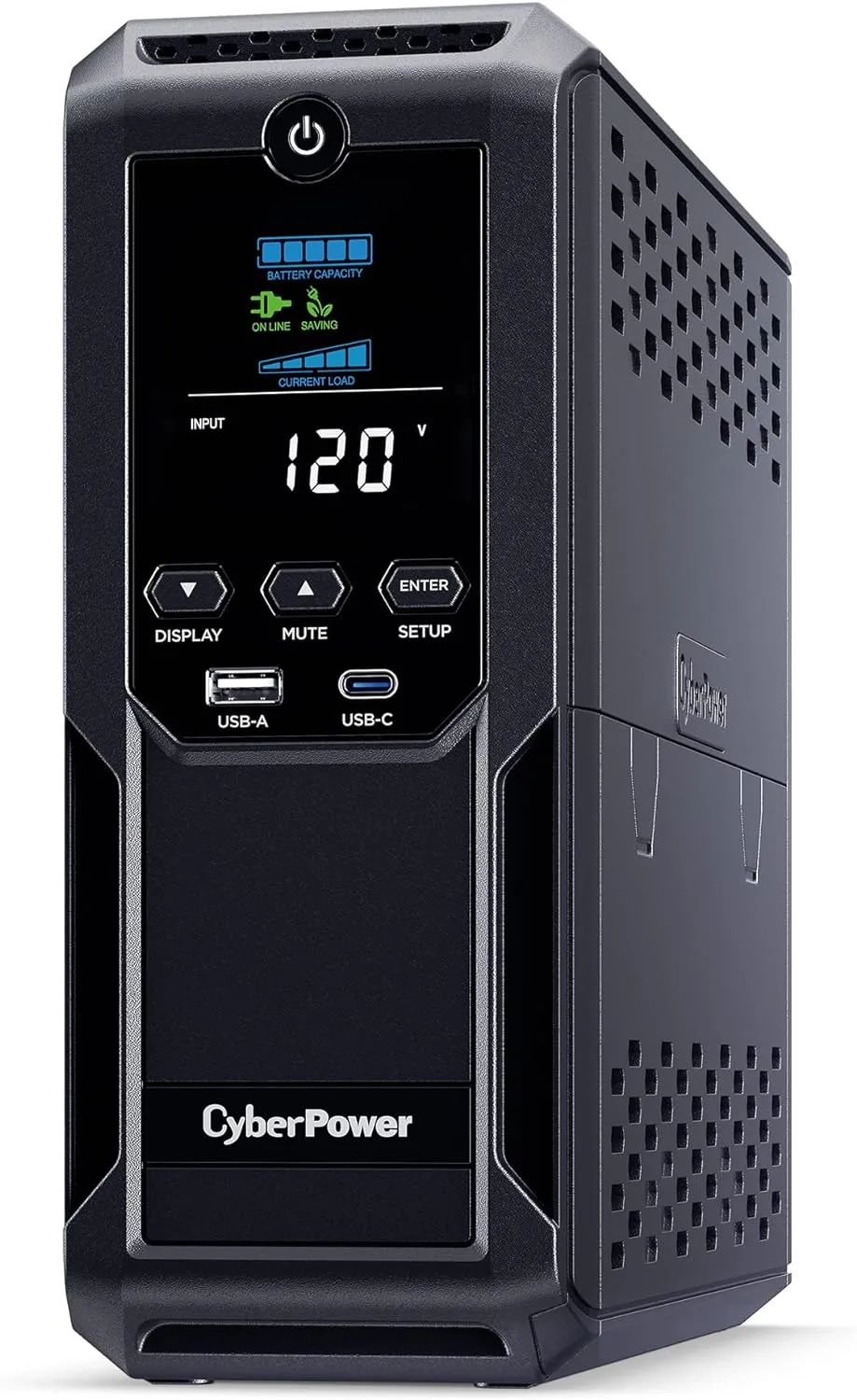 CyberPower CP1350AVRLCD3 Intelligent LCD UPS System, 1350VA/815W, 12 Outlets, 2 USB Ports, AVR, Mini Tower, Black