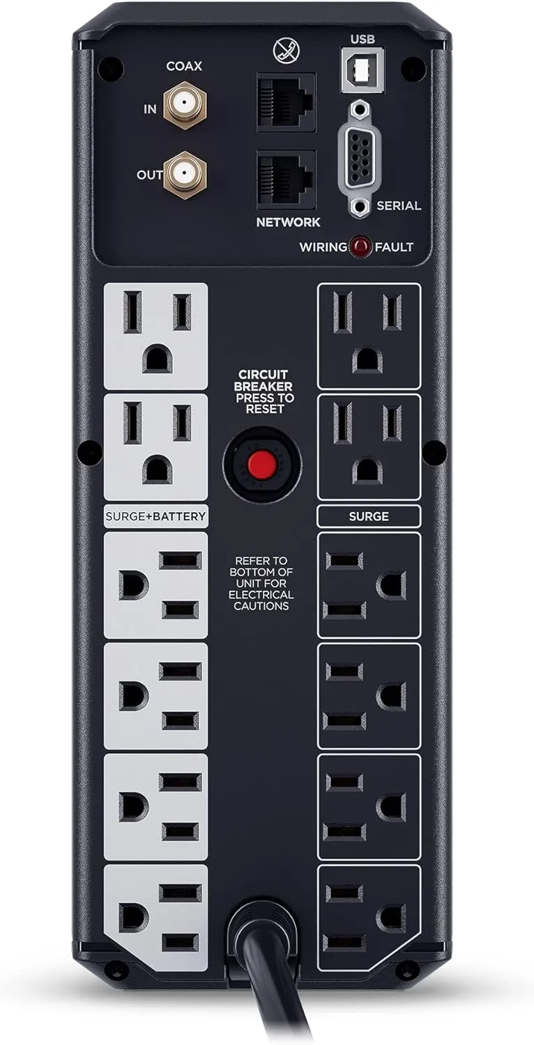 CyberPower CP1500AVRLCD3 Intelligent LCD UPS System, 1500VA/900W, 12 Outlets, 2 USB Ports, AVR, Mini Tower, Black