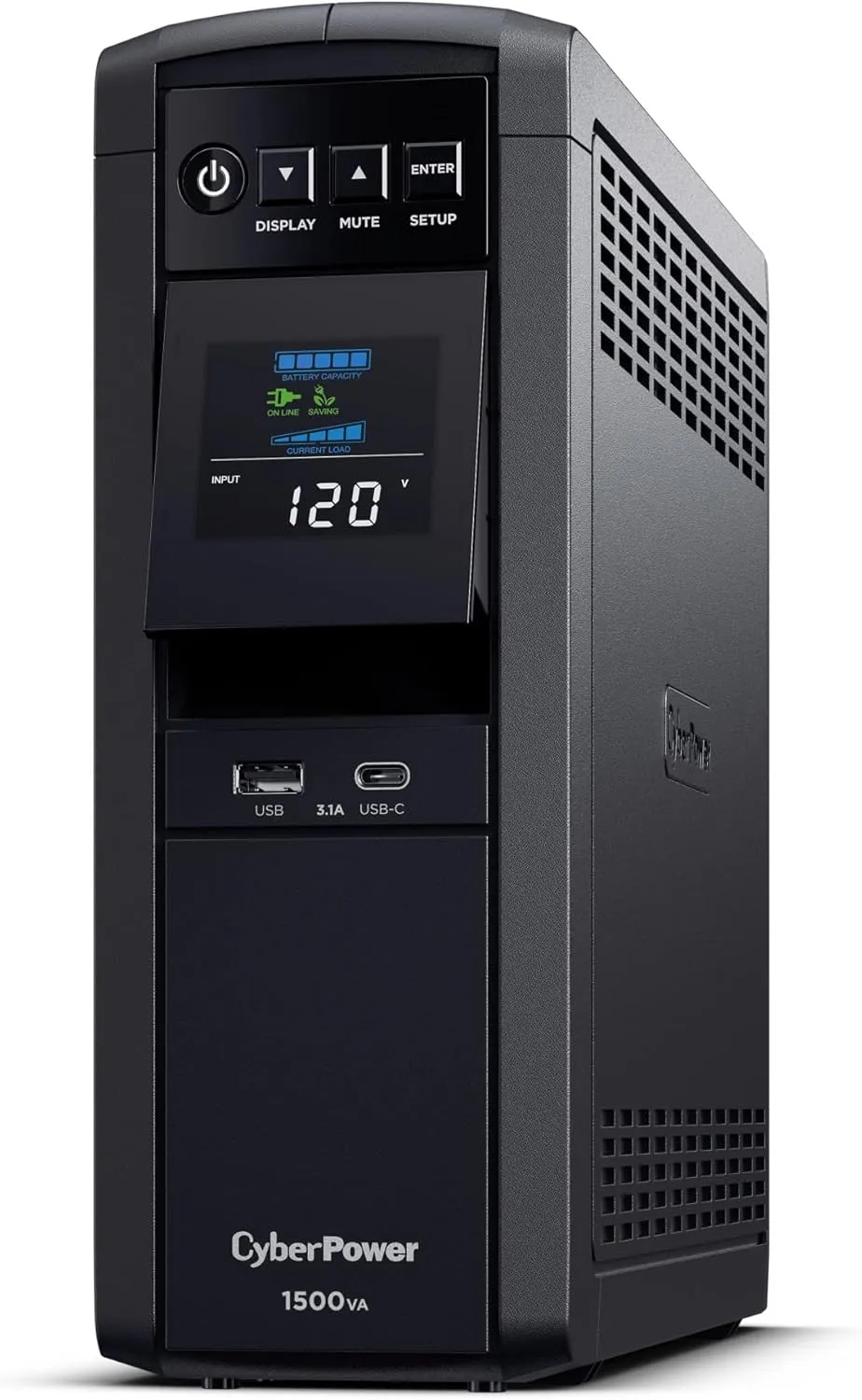 CyberPower CP1500PFCLCDTAA PFC Sinewave UPS System, 1500VA/1000W, 12 Outlets, AVR, Mini Tower, TAA Certified, Black