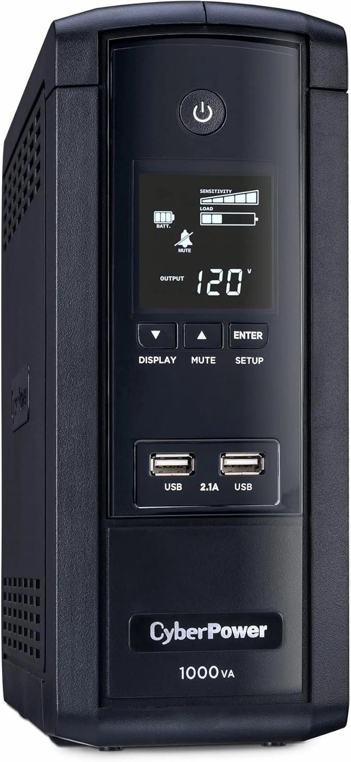 CyberPower BRG1000AVRLCD Intelligent LCD UPS System, 1000VA/600W, 10 Outlets, AVR, Mini-Tower, 5-Year Warranty