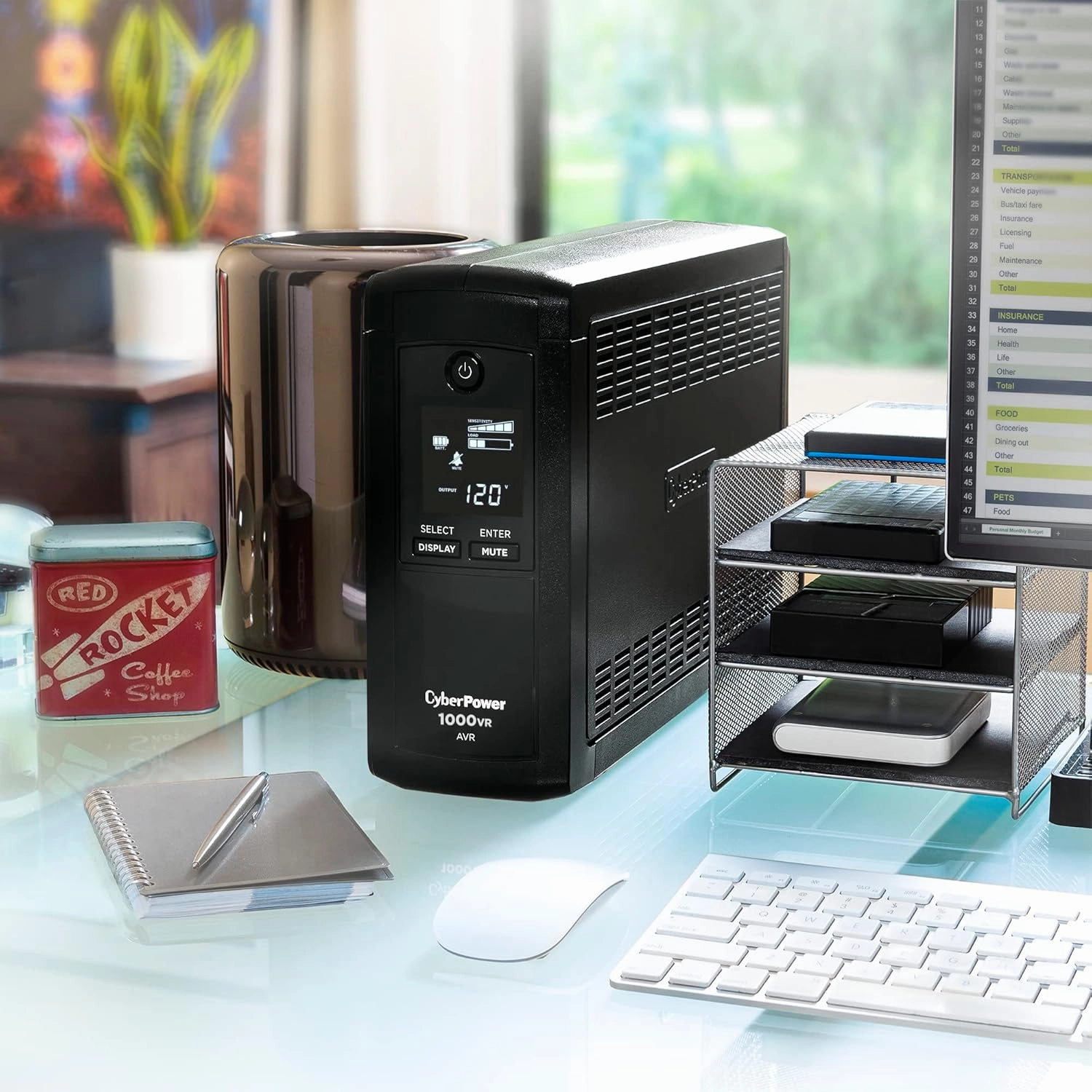 CyberPower CP1000AVRLCD Intelligent LCD UPS System, 1000VA/600W, 9 Outlets, AVR, Mini-Tower, Black