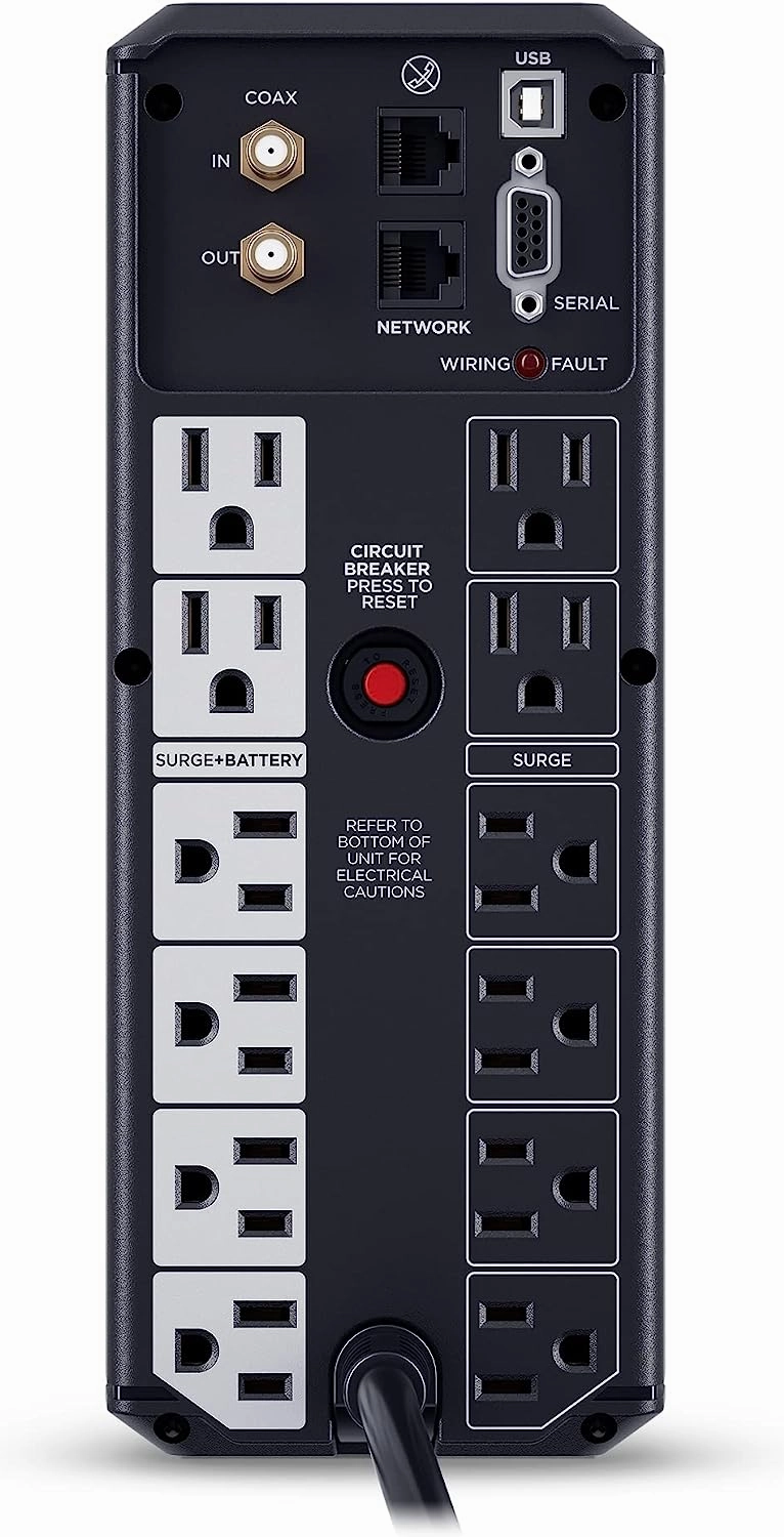CyberPower CP1350AVRLCD3 Intelligent LCD UPS System, 1350VA/815W, 12 Outlets, 2 USB Ports, AVR, Mini Tower, Black