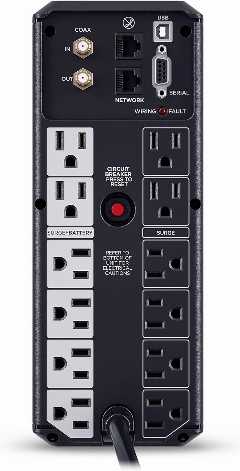 CyberPower CP1500AVRLCD3 Intelligent LCD UPS System, 1500VA/900W, 12 Outlets, 2 USB Ports, AVR, Mini Tower, Black