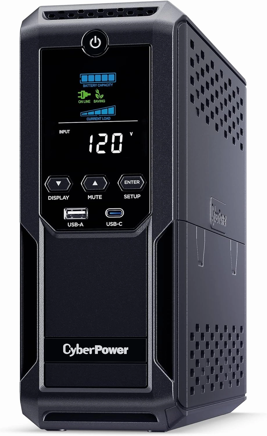 CyberPower CP1500AVRLCD3 Intelligent LCD UPS System, 1500VA/900W, 12 Outlets, 2 USB Ports, AVR, Mini Tower, Black