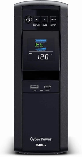CyberPower CP1500PFCLCD PFC Sinewave UPS System, 1500VA/1000W, 12 Outlets, AVR, Mini Tower,Black