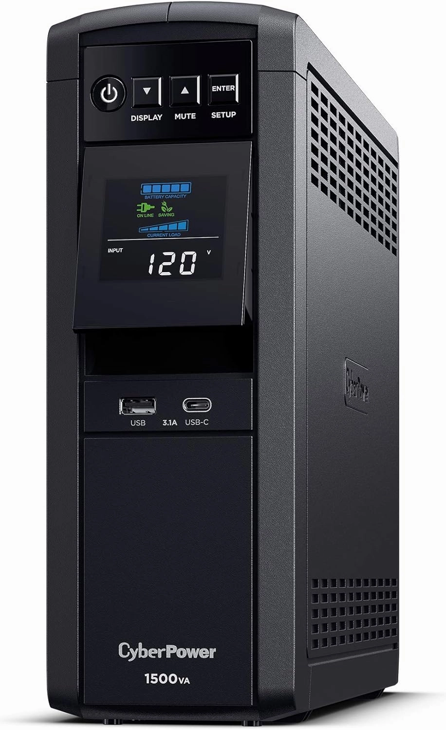 CyberPower CP1500PFCLCD PFC Sinewave UPS System, 1500VA/1000W, 12 Outlets, AVR, Mini Tower,Black