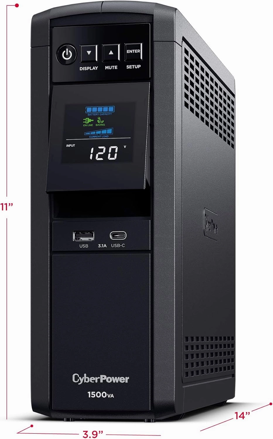 CyberPower CP1500PFCLCD PFC Sinewave UPS System, 1500VA/1000W, 12 Outlets, AVR, Mini Tower,Black
