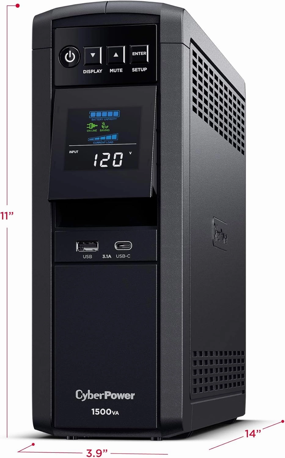 CyberPower CP1500PFCLCD PFC Sinewave UPS System, 1500VA/1000W, 12 Outlets, AVR, Mini Tower,Black