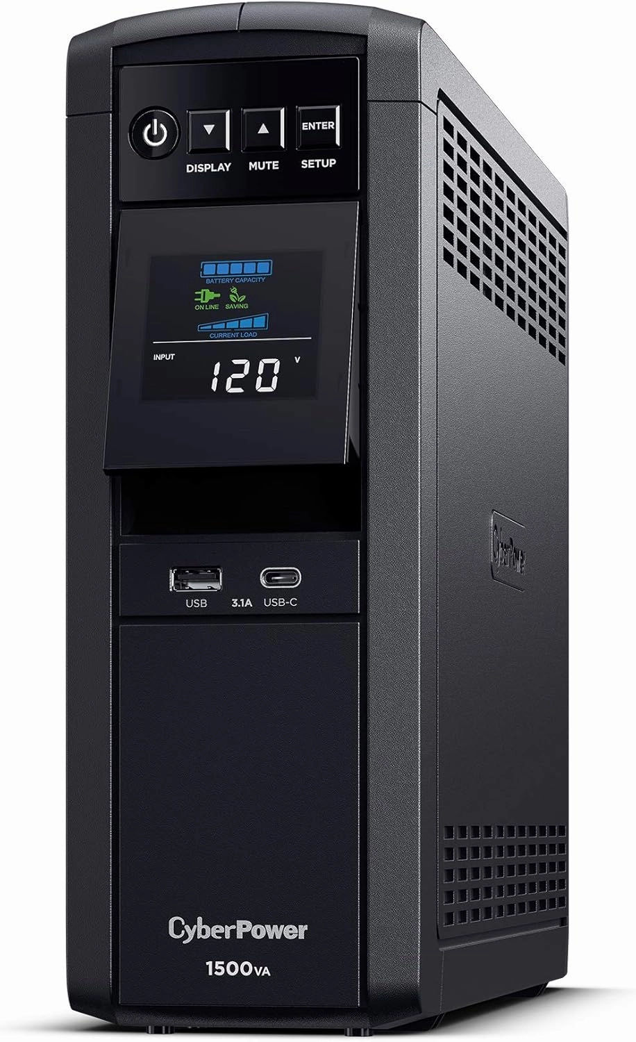 CyberPower CP1500PFCLCD PFC Sinewave UPS System, 1500VA/1000W, 12 Outlets, AVR, Mini Tower,Black