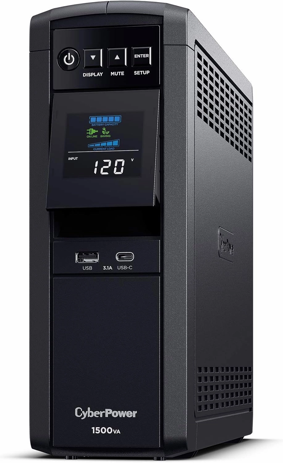 CyberPower CP1500PFCLCD PFC Sinewave UPS System, 1500VA/1000W, 12 Outlets, AVR, Mini Tower,Black