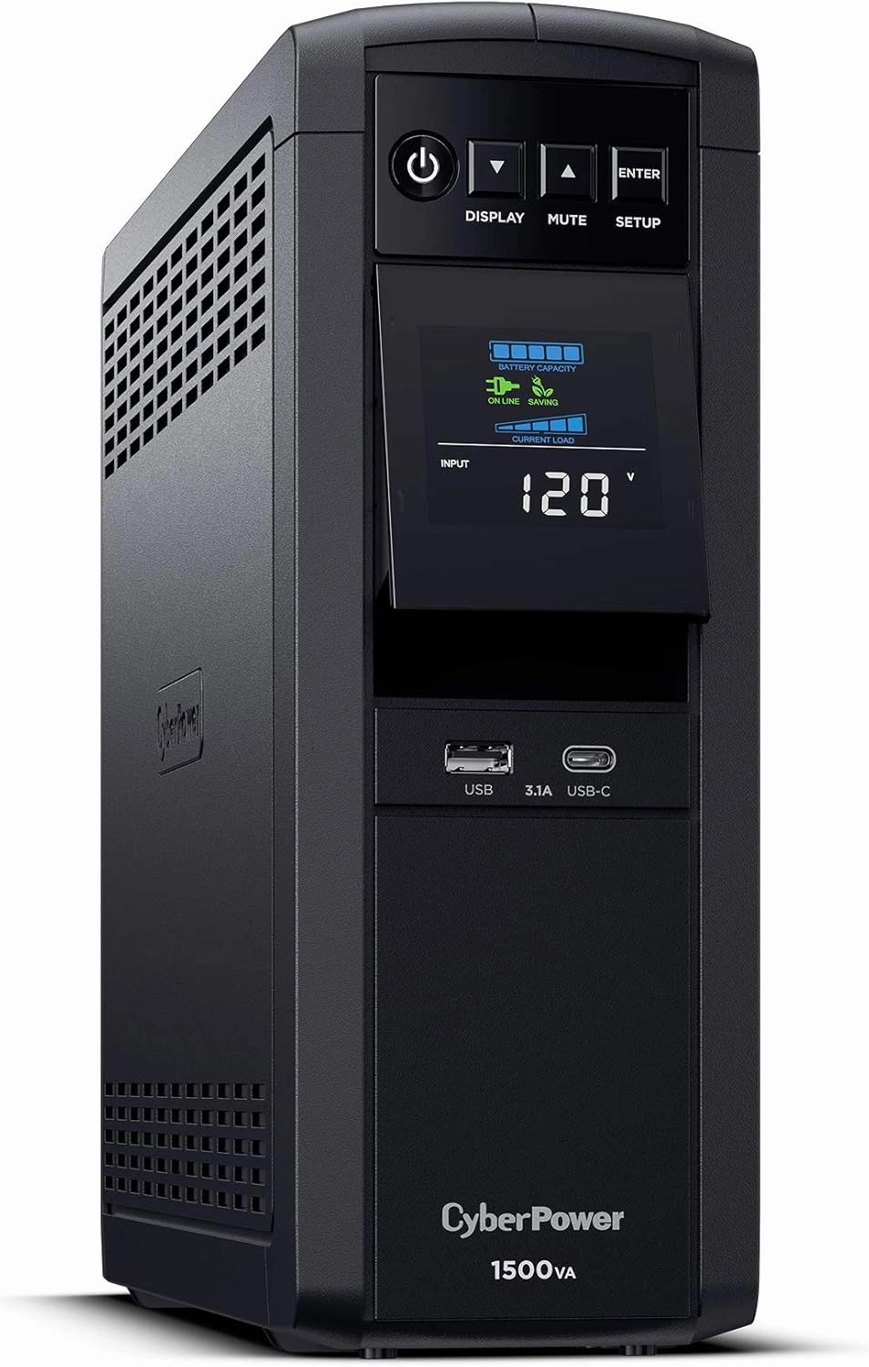 CyberPower CP1500PFCLCD PFC Sinewave UPS System, 1500VA/1000W, 12 Outlets, AVR, Mini Tower,Black