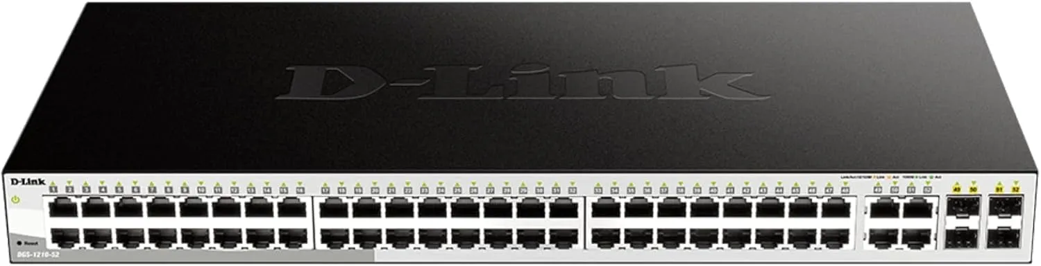 D-Link 52-Port Gigabit Smart Managed Switch | 48 GbE   4 Combo SFP Ports | L2  | Static Routing | VLANs | Cable Diagnostics | Web Managed | Rackmount | NDAA Compliant | Lifetime Warranty (DGS-1210-52)