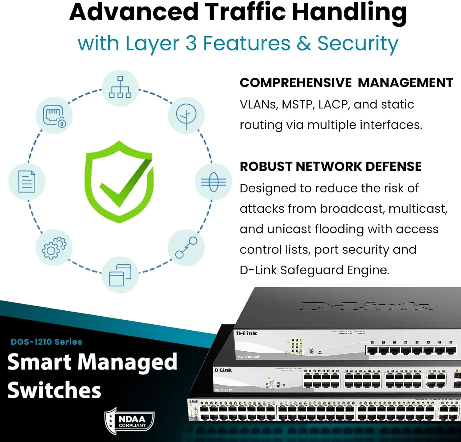 D-Link 52-Port Gigabit Smart Managed Switch | 48 GbE   4 Combo SFP Ports | L2  | Static Routing | VLANs | Cable Diagnostics | Web Managed | Rackmount | NDAA Compliant | Lifetime Warranty (DGS-1210-52)