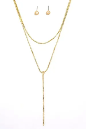Dainty Layered Chain Lariat Necklace Ball Jewelry Sets