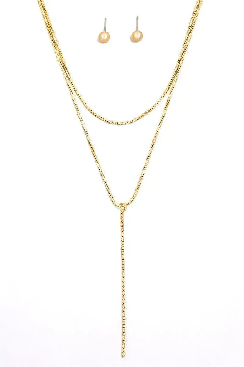 Dainty Layered Chain Lariat Necklace Ball Jewelry Sets