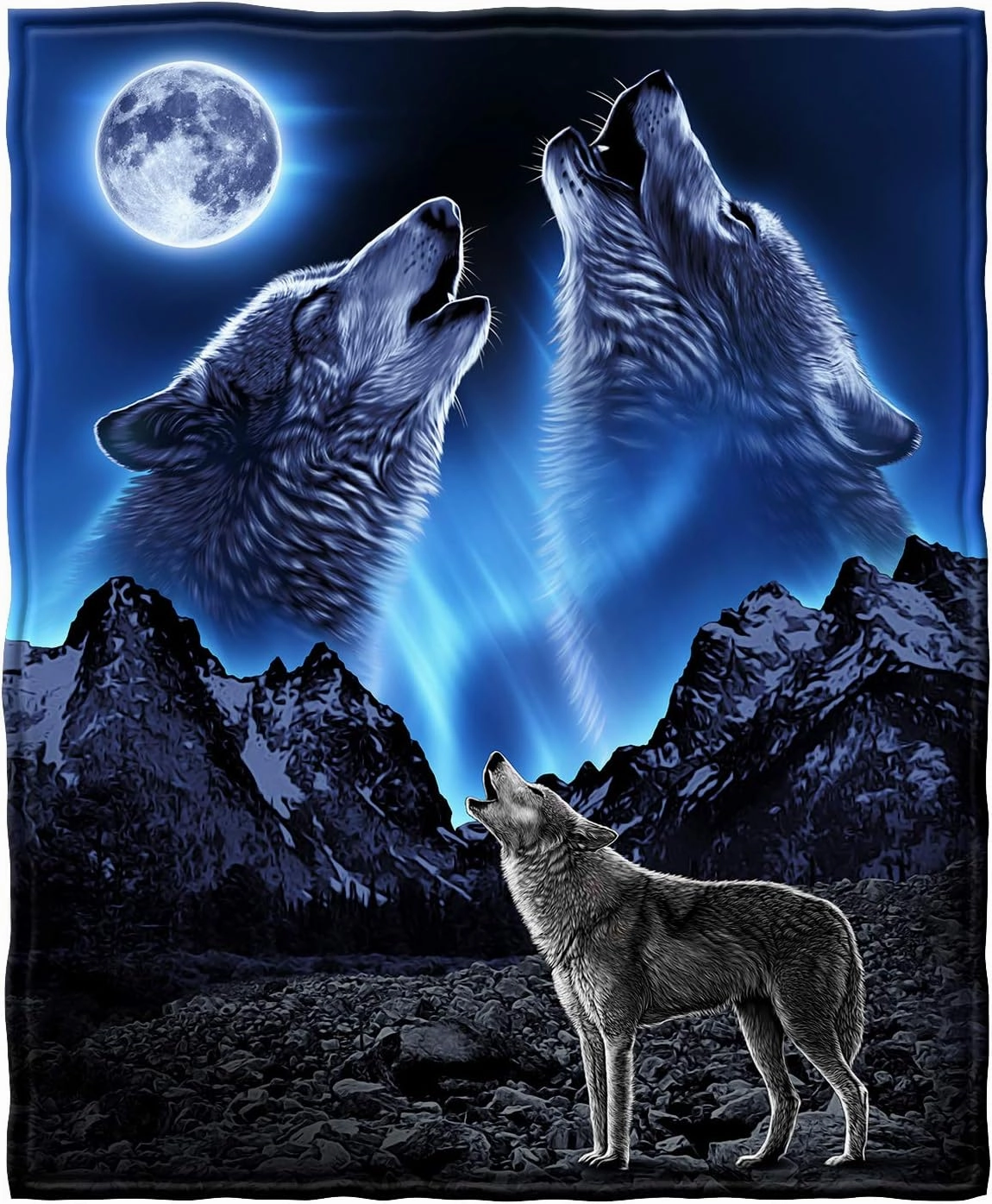 Dawhud Direct Howling Wolf Fleece Blanket for Bed, 75 x 90 inches Queen Size Wolf Fleece Throw Blanket for Men, Women and Kids - Super Soft Plush Throw