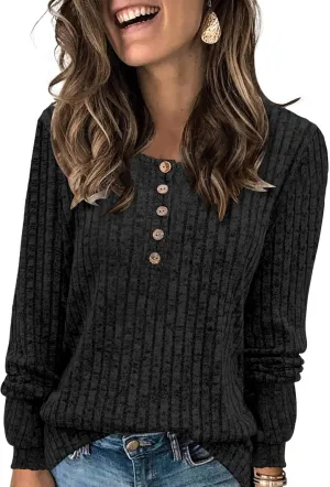 DB MOON Womens Lightweight Sweaters 2025 Long Sleeve Henley Shirt Fall Casual Crewneck Tunic Tops