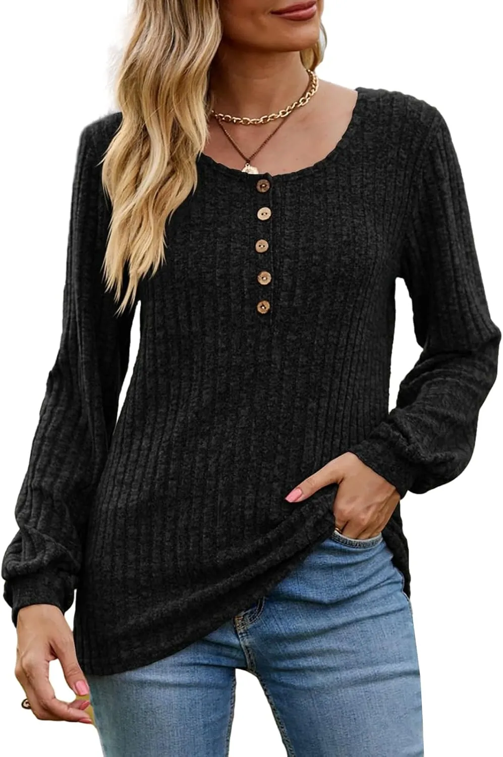 DB MOON Womens Lightweight Sweaters 2025 Long Sleeve Henley Shirt Fall Casual Crewneck Tunic Tops