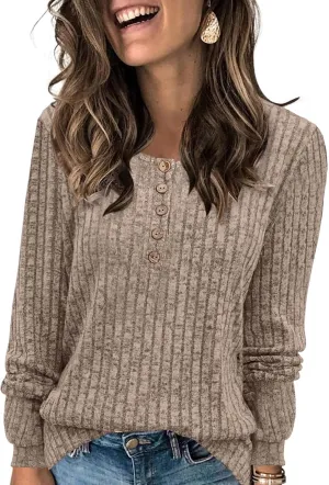 DB MOON Womens Lightweight Sweaters 2025 Long Sleeve Henley Shirt Fall Casual Crewneck Tunic Tops