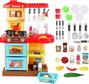 deAO Kitchen Playset Toy Pretend Food with Sounds and Lights Role Playing Game Pretend Food and Cooking Playset for Toddlers,Kitchen Toys for Boys Girls