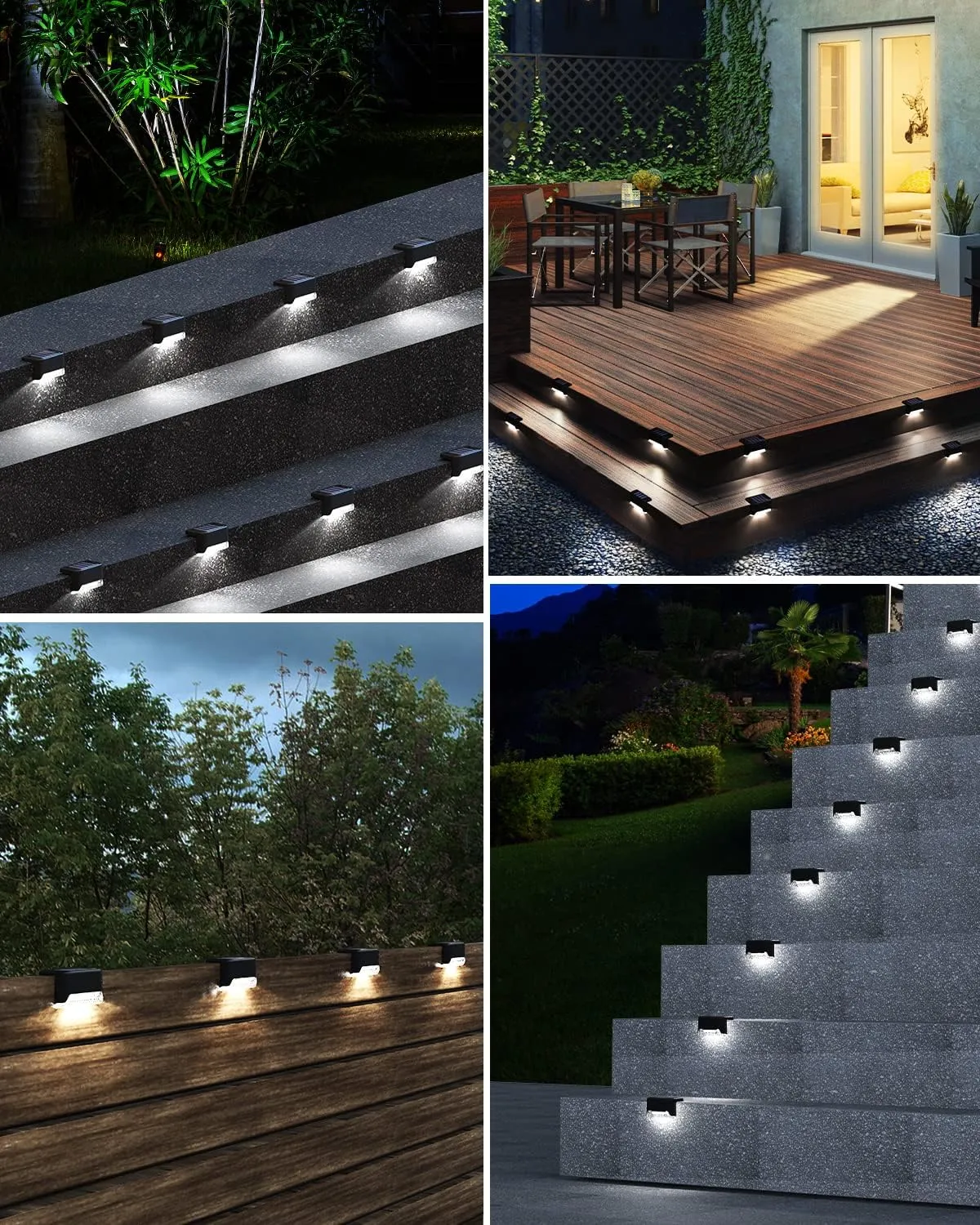 Deck Lights Solar Powered, 20 Pack Outdoor Waterproof Led， Step Powered Used Outside, For Deck, Stairs, Patio Fence, Garden,Cool White 4500K Black