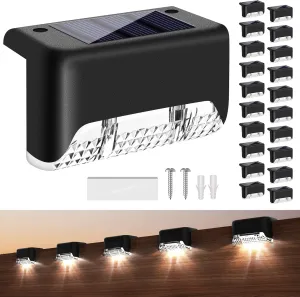Deck Lights Solar Powered, 20 Pack Outdoor Waterproof Led， Step Powered Used Outside, For Deck, Stairs, Patio Fence, Garden,Cool White 4500K Black
