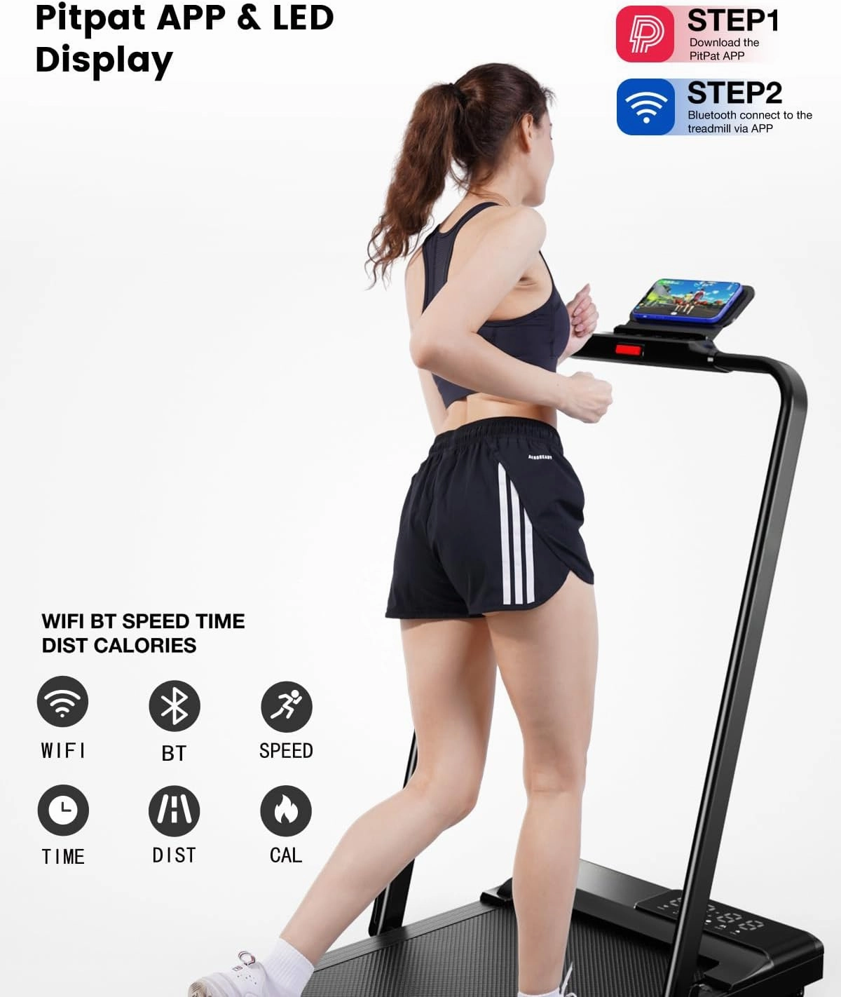 DeerRun 3 in 1 Walking Pad Treadmill, 300 Weight Capacity Foldable Treadmill, 3.0HP Low Noise Under Desk Treadmills for Home Office with Remote & APP