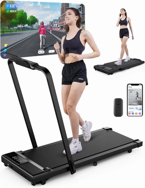 DeerRun 3 in 1 Walking Pad Treadmill, 300 Weight Capacity Foldable Treadmill, 3.0HP Low Noise Under Desk Treadmills for Home Office with Remote & APP