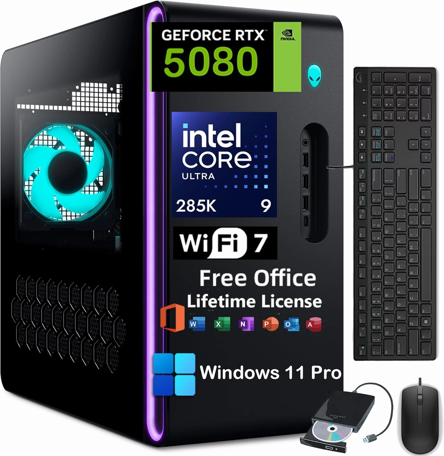 Dell Alienware Aurora R16 Gaming Desktop 2025 - NVIDIA RTX 5080 GDDR7 (Beats RTX 4090) • Intel Ultra 9 285K(AI NPU) • Win 11 Pro • Office License • WiFi 7(64GB DDR5 • 8TB SDD • 2TB HDD)