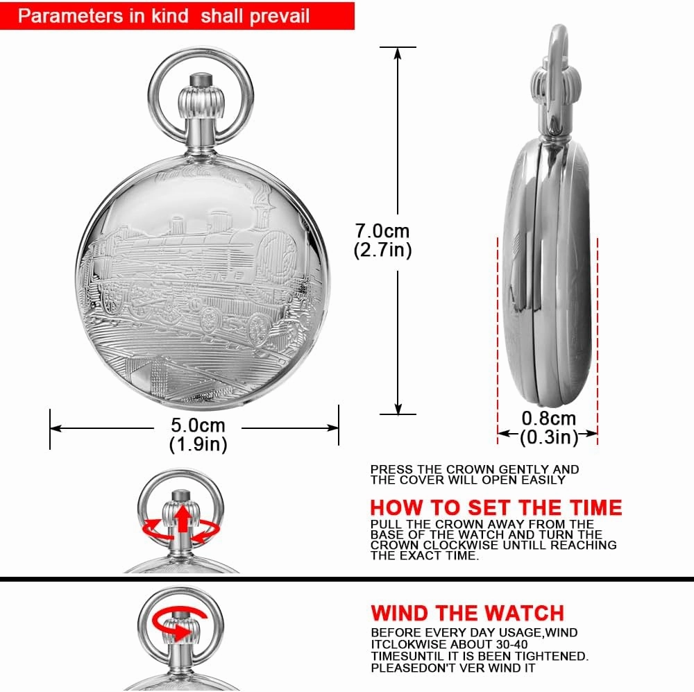 Dentily Vintage Copper Train London Design Hand Winding Mechanical Pocket Watch Mens Watches