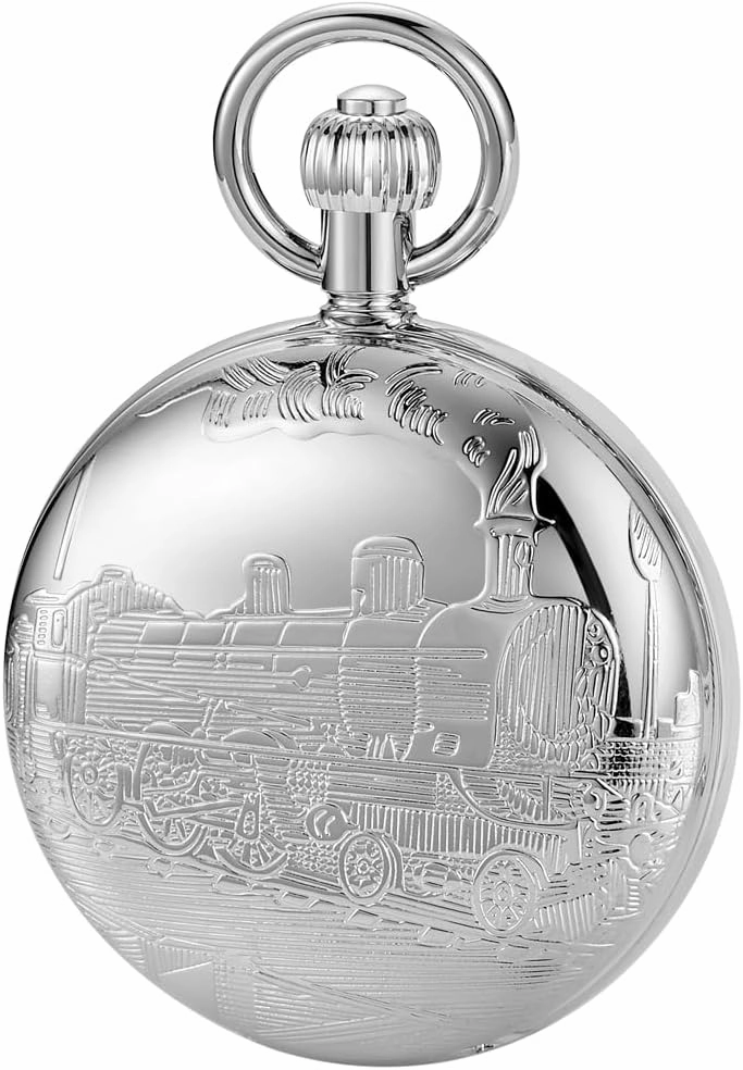 Dentily Vintage Copper Train London Design Hand Winding Mechanical Pocket Watch Mens Watches