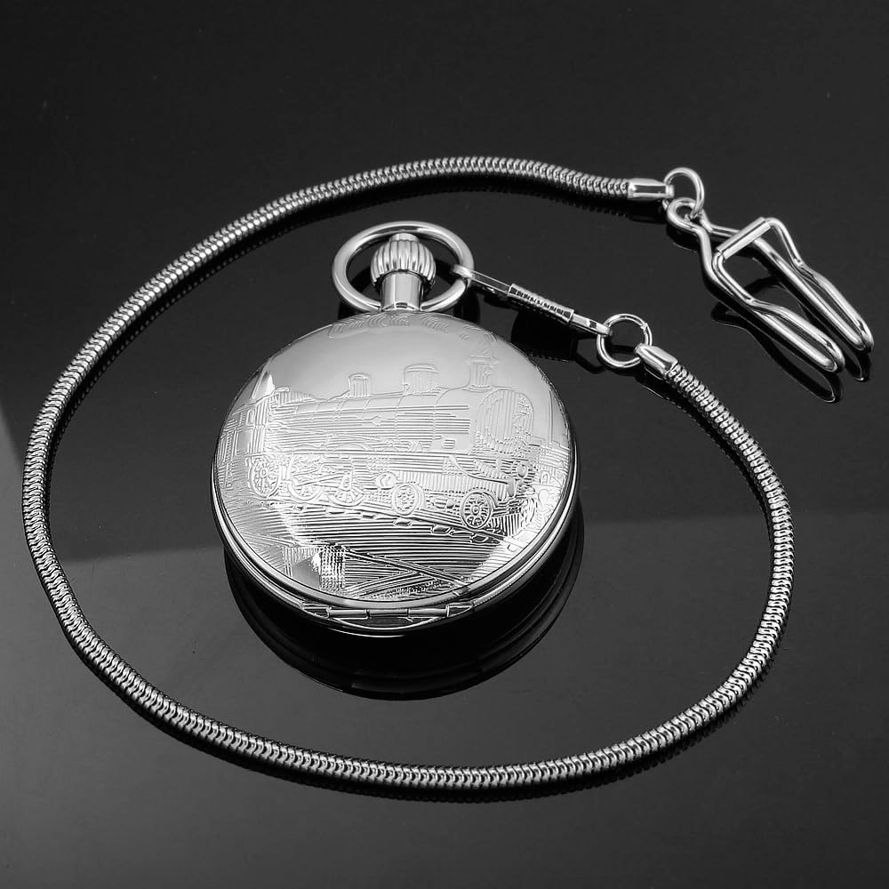 Dentily Vintage Copper Train London Design Hand Winding Mechanical Pocket Watch Mens Watches
