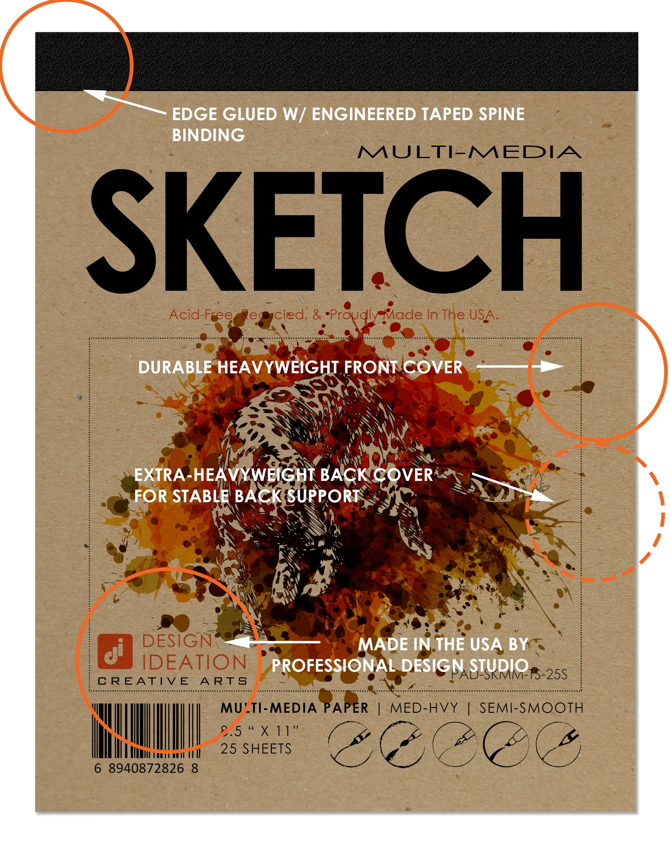 Design Ideation SKETCH PAD : Removable Sheet. Multi-Media. (8.5" x 11") PAD-2550-TS