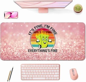 Desk Mat,Large Mouse Pad 35''×15.6'' XXL Extended Gaming Mouse Pad Mat with Non-Slip Base Stitched Eges Mousepad for Computer,Office,Keyboard and Laptop - Pink Fire