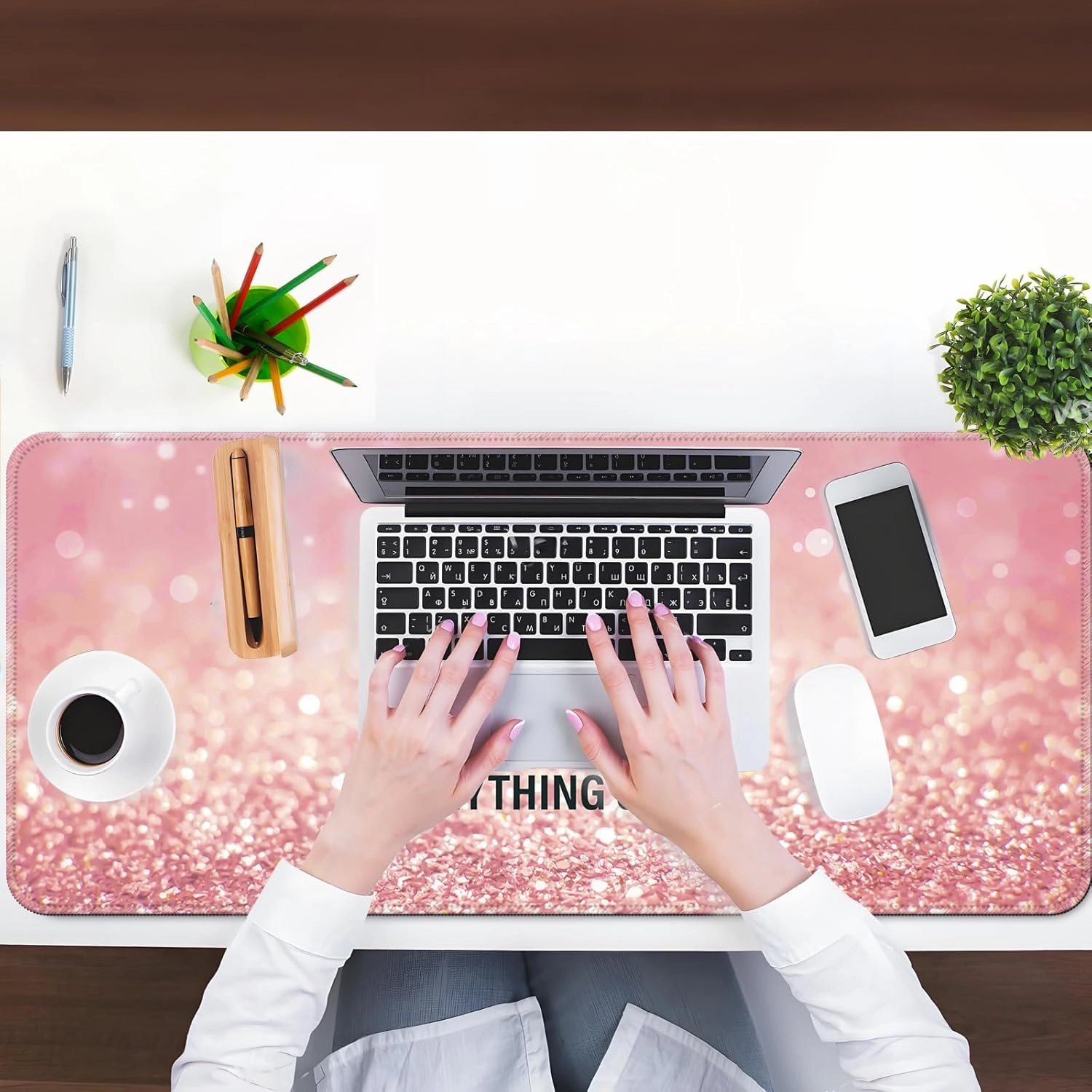 Desk Mat,Large Mouse Pad 35''×15.6'' XXL Extended Gaming Mouse Pad Mat with Non-Slip Base Stitched Eges Mousepad for Computer,Office,Keyboard and Laptop - Pink Fire