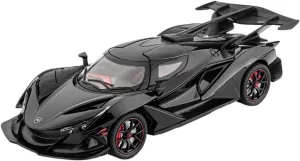 Die Casting 1:24 for Apollo IE Alloy Supercar Model Simulation Sound and Light Pull-Back Car Fully Open Door Vehicle Model Collection Presents(Black)