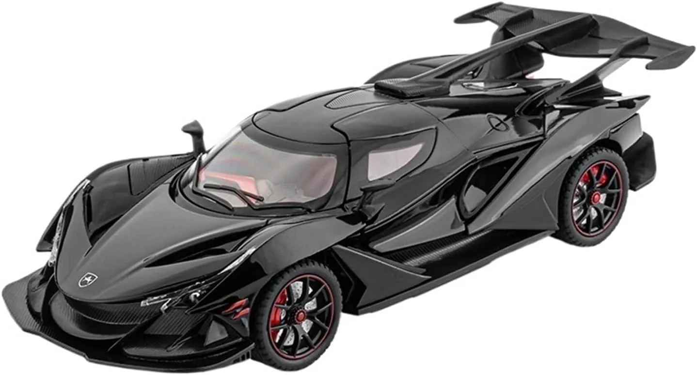 Die Casting 1:24 for Apollo IE Alloy Supercar Model Simulation Sound and Light Pull-Back Car Fully Open Door Vehicle Model Collection Presents(Black)