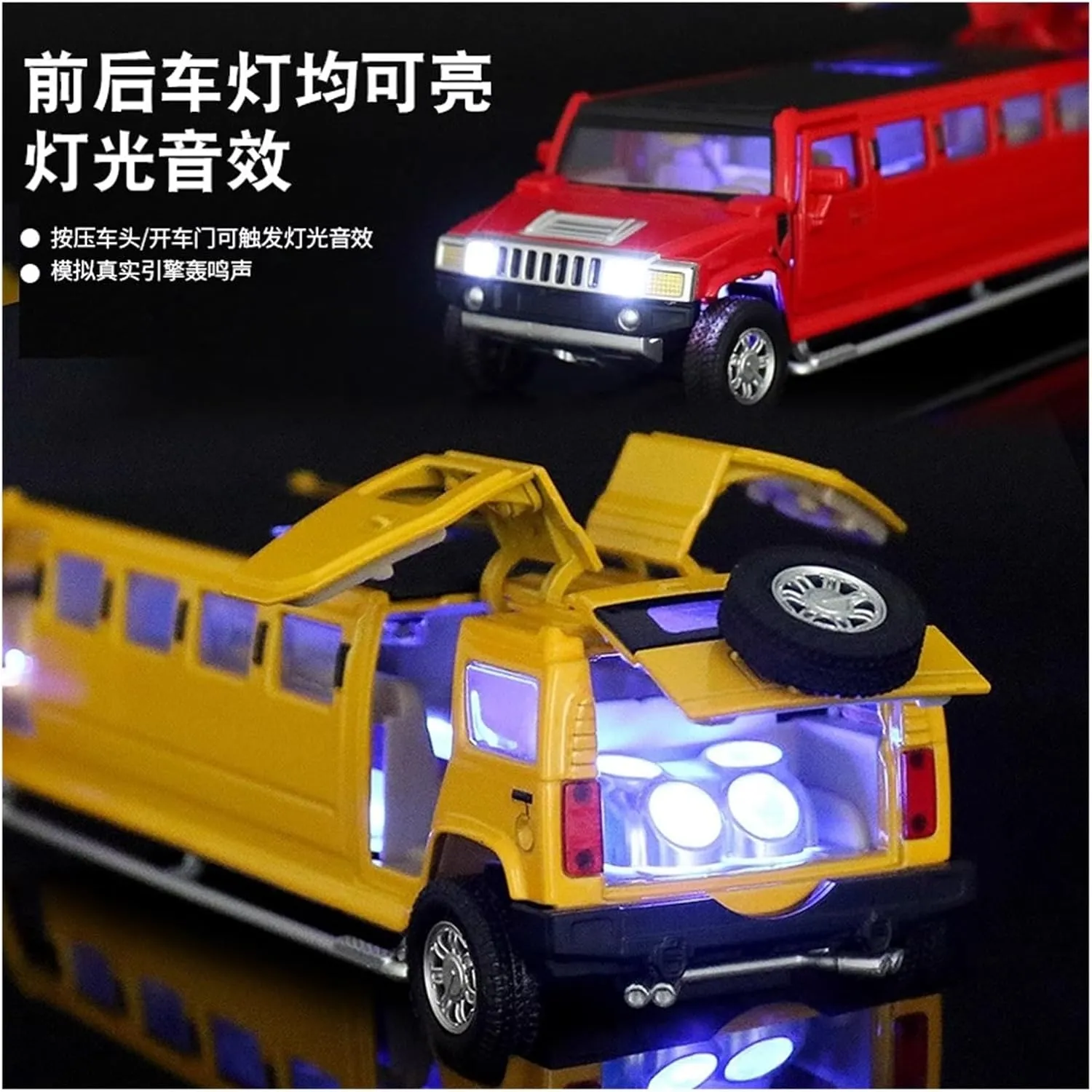 Die Casting 1:32 for Hummer Extended 6X6 Off-Road Vehicle Series Alloy Simulation Car Model Sound and Light Pull-Back Miniature Model Presents(SWAT Black)