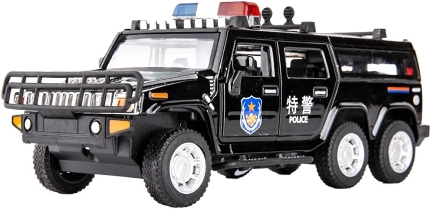 Die Casting 1:32 for Hummer Extended 6X6 Off-Road Vehicle Series Alloy Simulation Car Model Sound and Light Pull-Back Miniature Model Presents(SWAT Black)