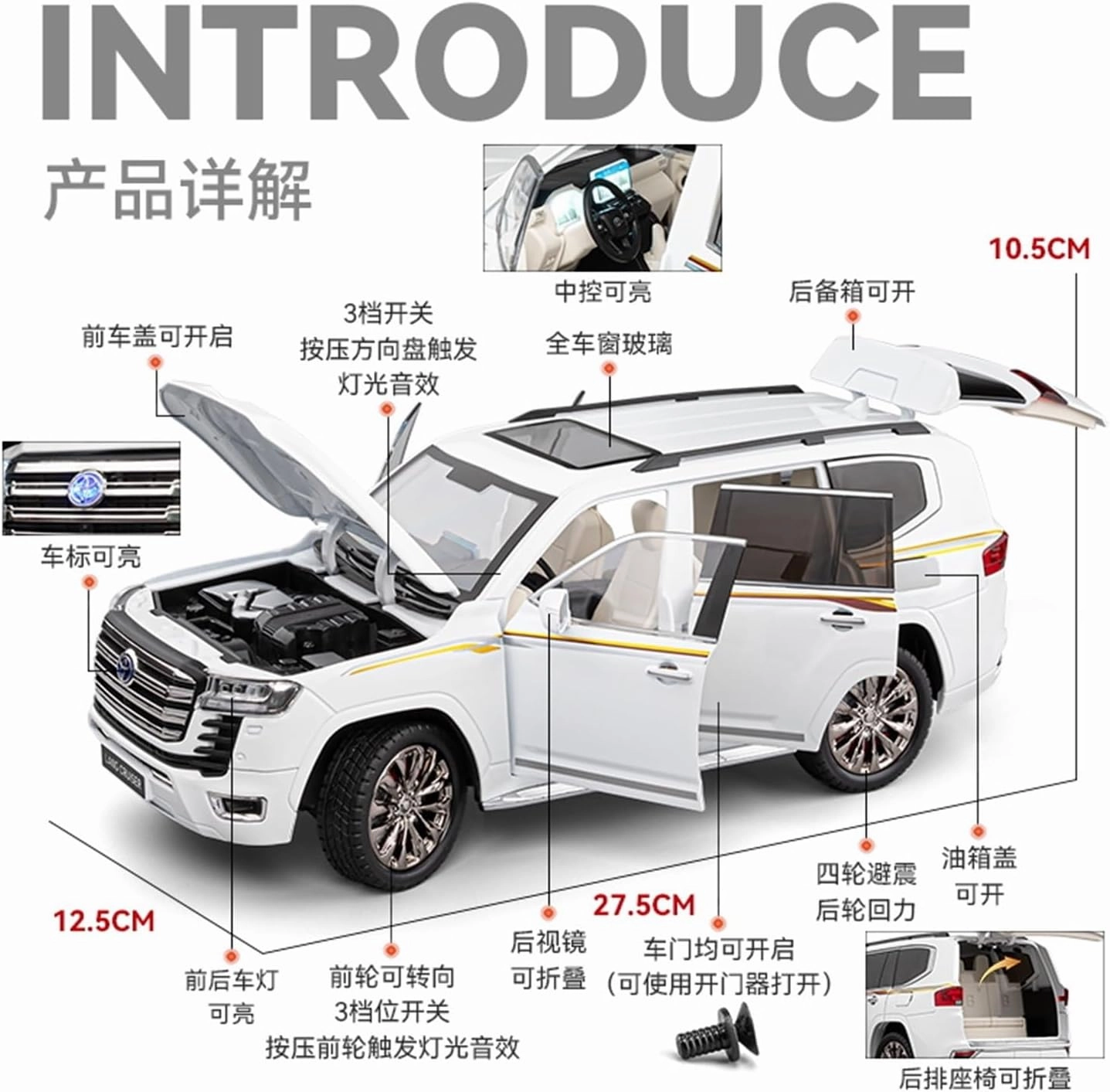 Die Casting 1:24 1:18 for Toyota Land Cruiser Prado LC80 Alloy Simulation Car Model Sound and Light Pull-Back Miniature Model Collection Presents(1:18 Prado Black with Box)