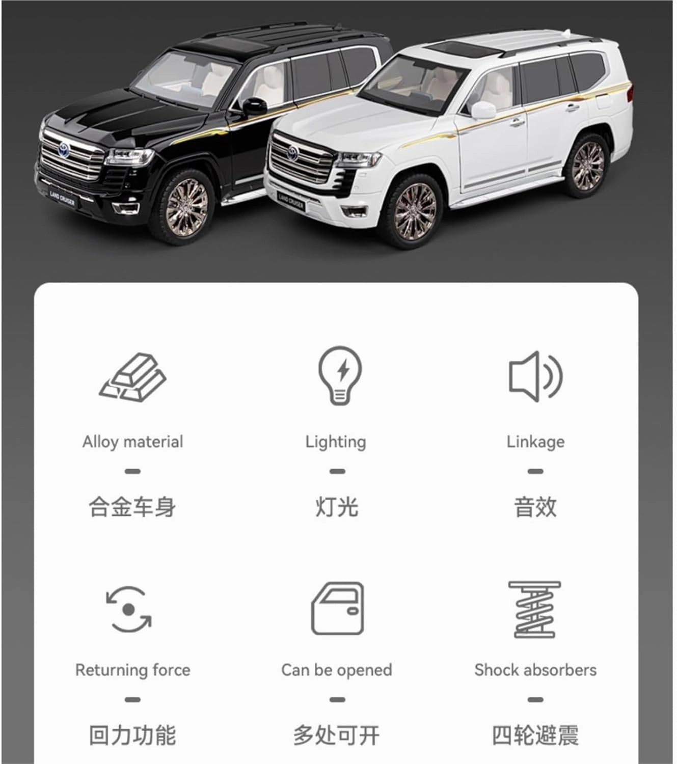 Die Casting 1:24 1:18 for Toyota Land Cruiser Prado LC80 Alloy Simulation Car Model Sound and Light Pull-Back Miniature Model Collection Presents(1:18 Prado Black with Box)