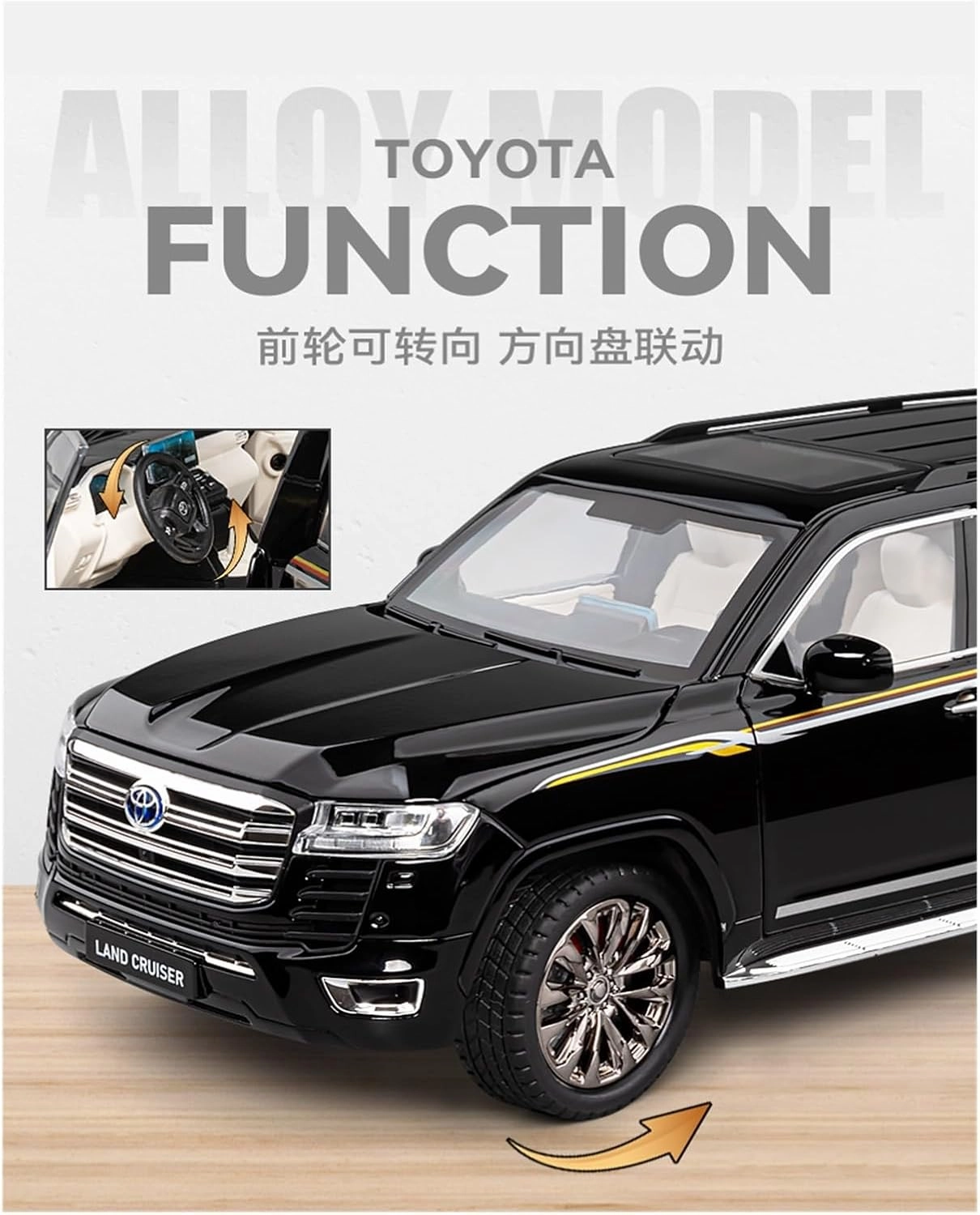 Die Casting 1:24 1:18 for Toyota Land Cruiser Prado LC80 Alloy Simulation Car Model Sound and Light Pull-Back Miniature Model Collection Presents(1:18 Prado Black with Box)