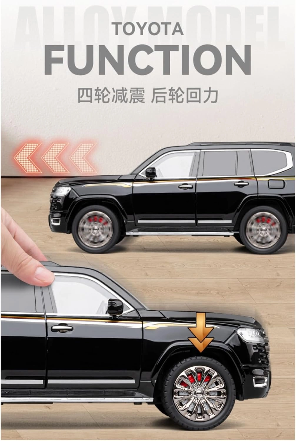Die Casting 1:24 1:18 for Toyota Land Cruiser Prado LC80 Alloy Simulation Car Model Sound and Light Pull-Back Miniature Model Collection Presents(1:18 Prado Black with Box)