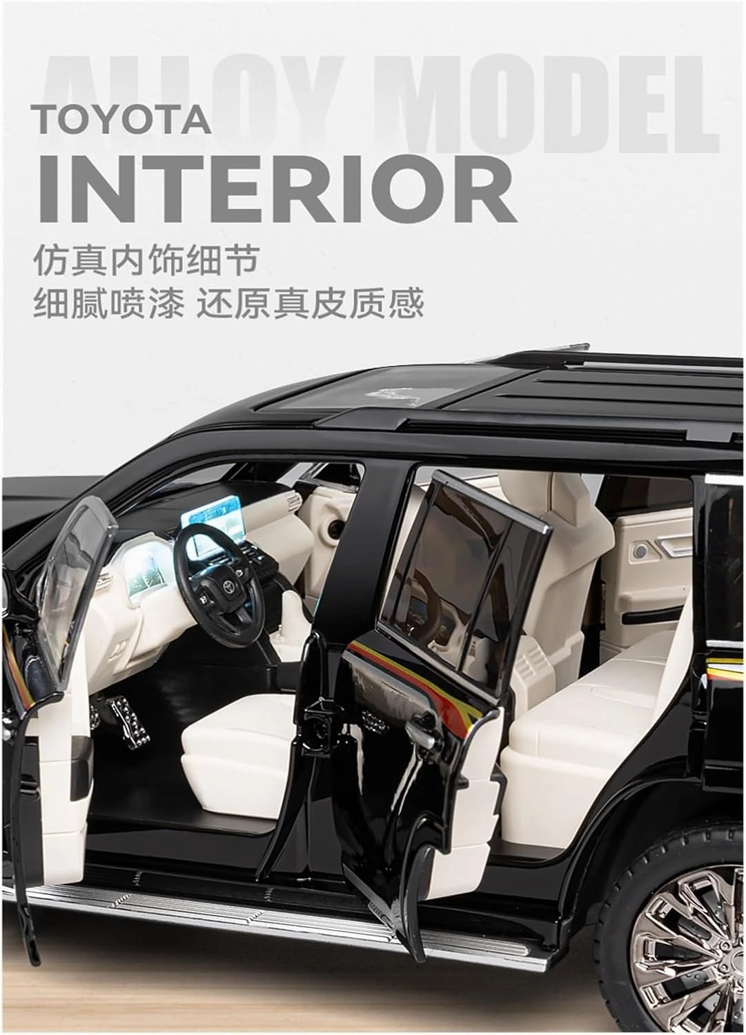 Die Casting 1:24 1:18 for Toyota Land Cruiser Prado LC80 Alloy Simulation Car Model Sound and Light Pull-Back Miniature Model Collection Presents(1:18 Prado Black with Box)