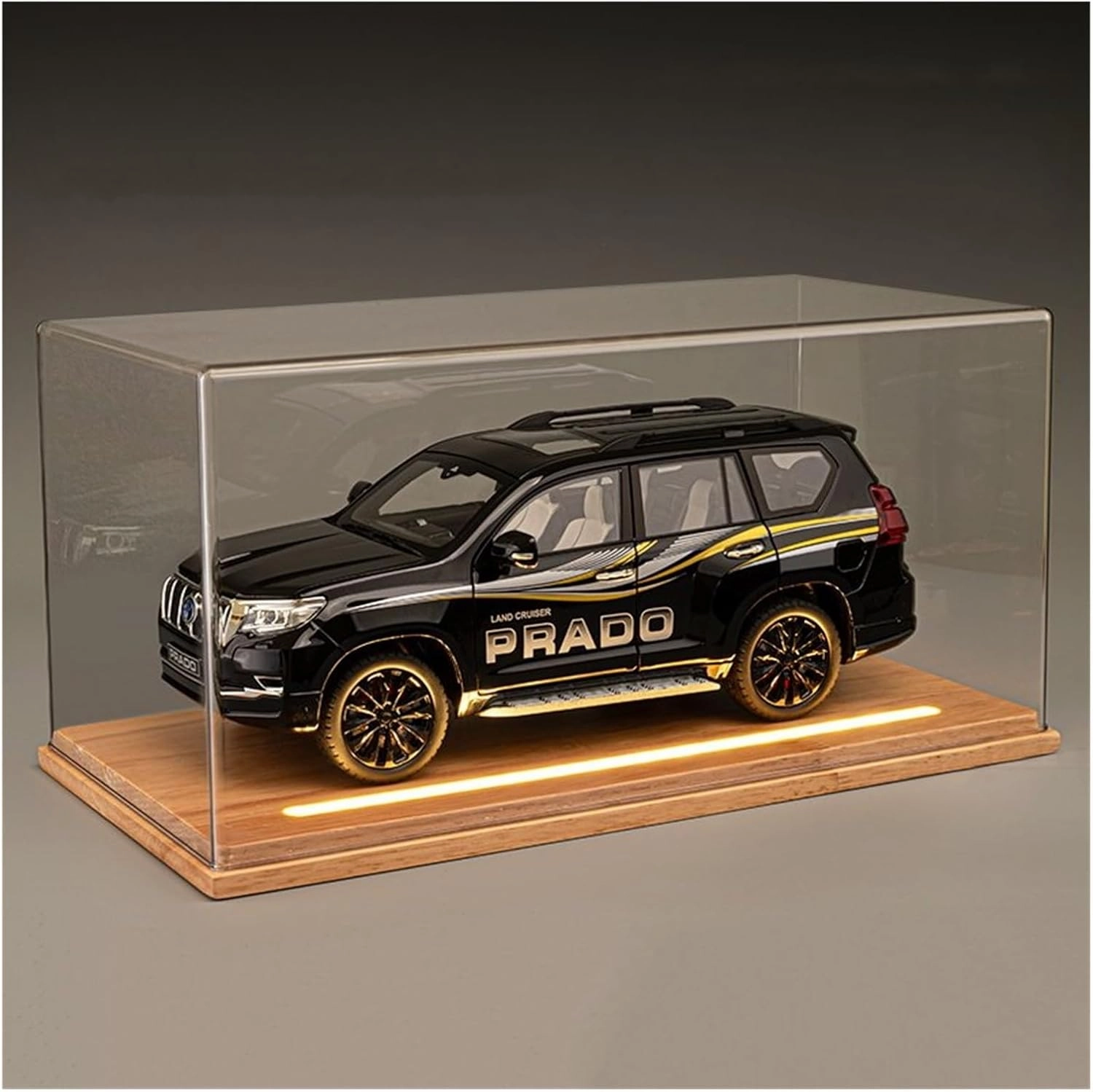 Die Casting 1:24 1:18 for Toyota Land Cruiser Prado LC80 Alloy Simulation Car Model Sound and Light Pull-Back Miniature Model Collection Presents(1:18 Prado Black with Box)