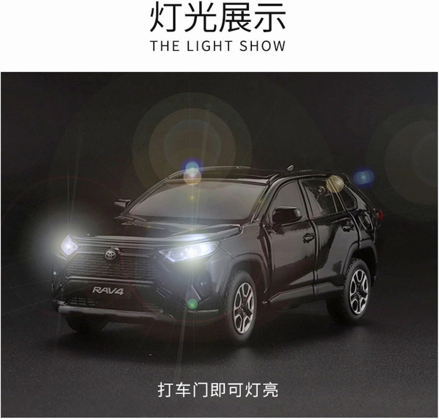 Die Casting 1:24 1:32 for Toyota RAV4 Highlander Prado Cruiser Series Alloy Car Model Simulation Sound and Light Miniature Vehicle Model Presents(1/32 RAV4 Black)