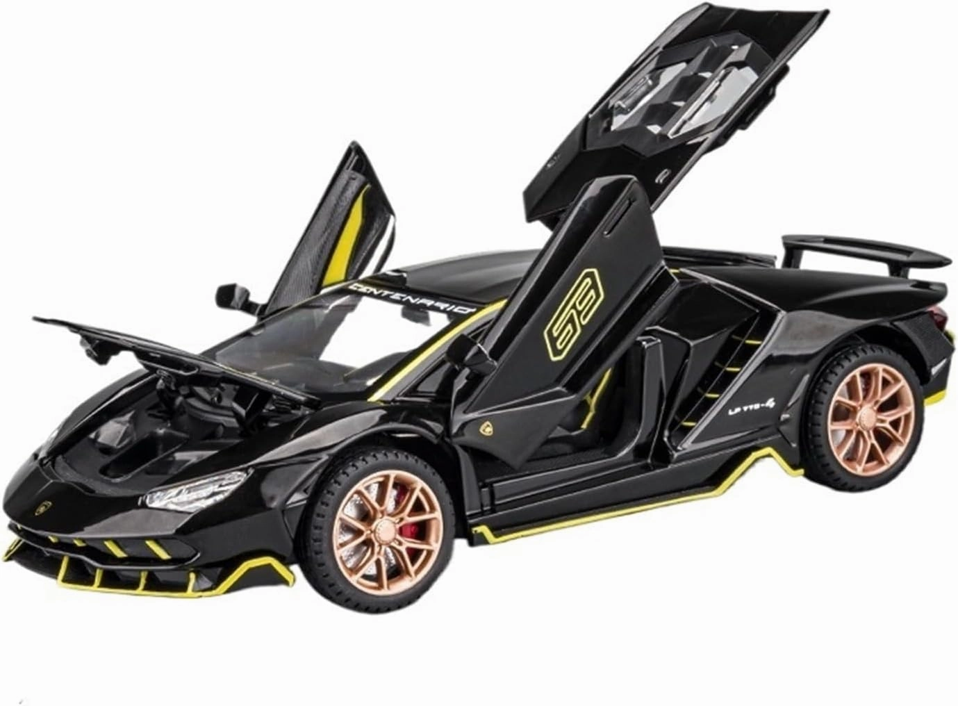 Die Casting 1:24 for Lamborghini Revuelto SVJ63 Venom 770 Alloy Simulation Car Model Sound and Light Pull-Back Miniature Model Collection Presents(770 Bright Black)