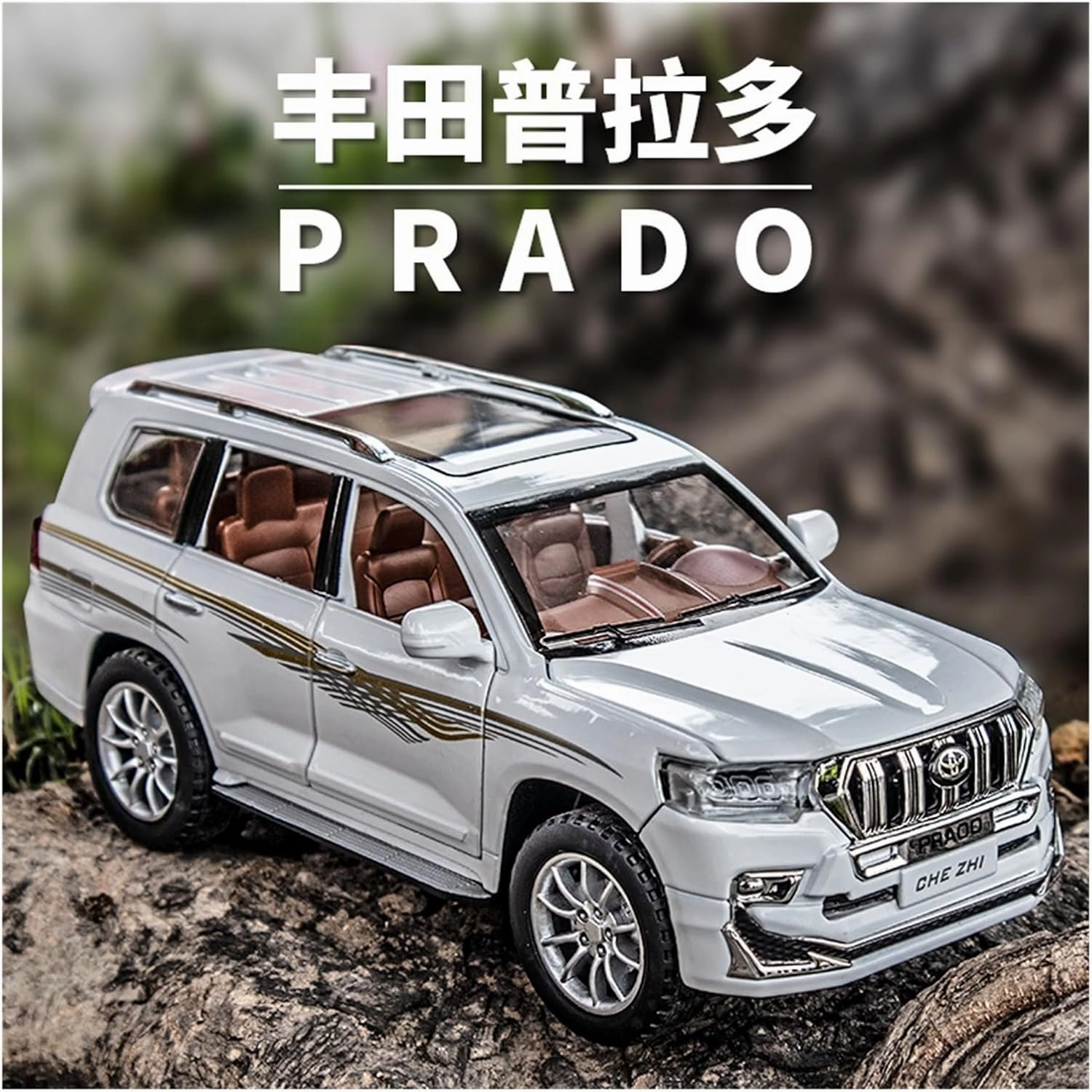Die Casting 1:24 for Toyota Prado Land Cruiser Series Alloy Simulation Car Model Sound and Light Pull-Back Miniature Model Collection Presents(1:24 Prado Black)