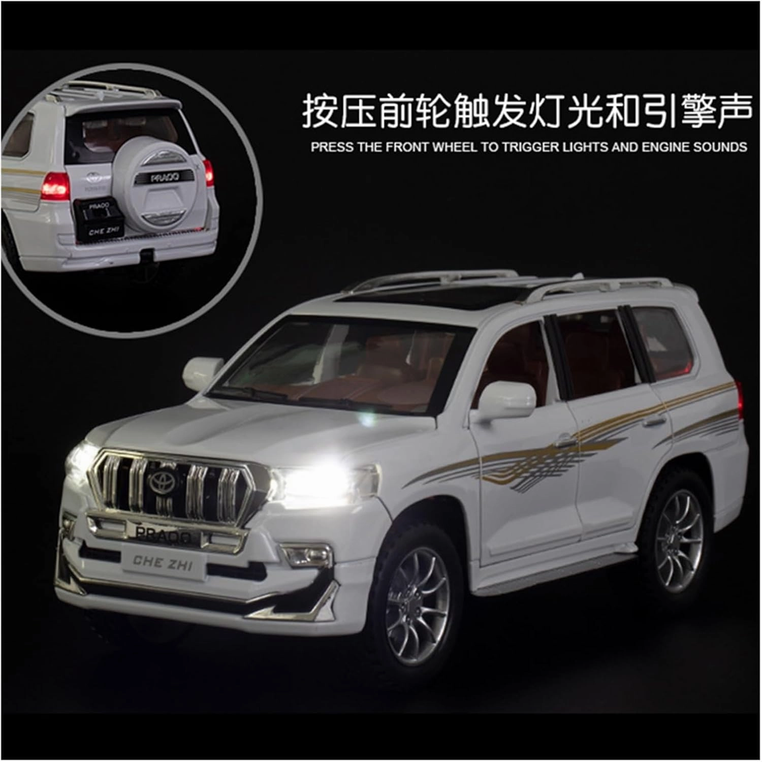 Die Casting 1:24 for Toyota Prado Land Cruiser Series Alloy Simulation Car Model Sound and Light Pull-Back Miniature Model Collection Presents(1:24 Prado Black)
