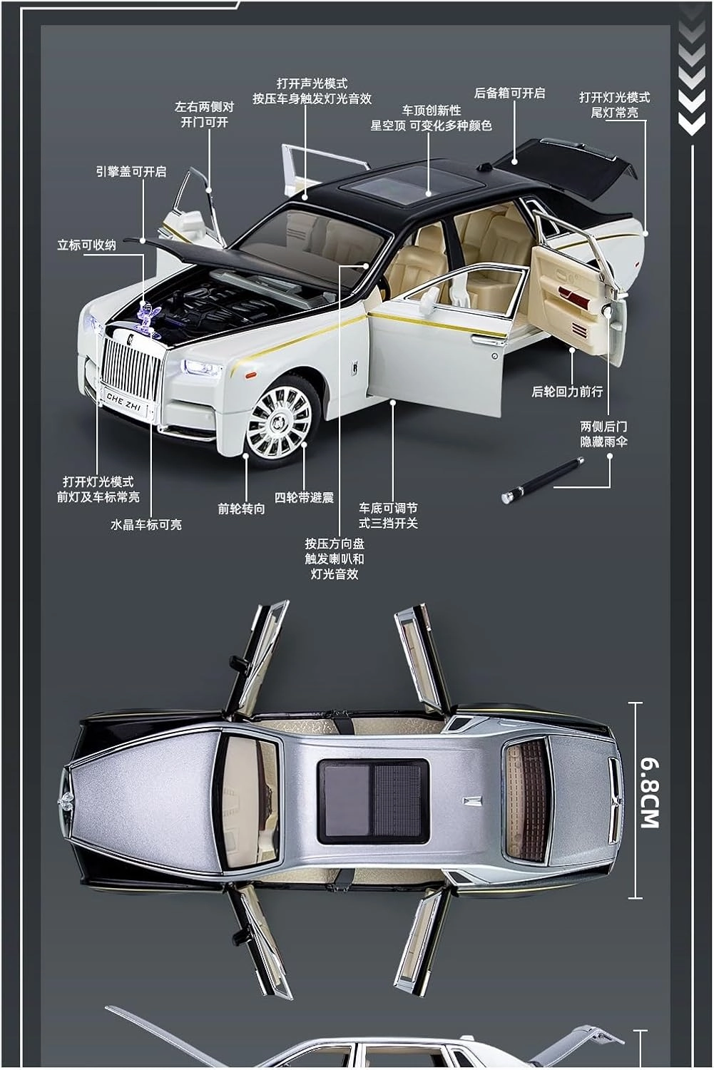 Die Casting 1:32 1:24 1:18 for Rolls-Royce Phantom Cullinan Alloy Simulation Car Model Sound and Light Pull-Back Miniature Model Collection Presents(1:32 White)